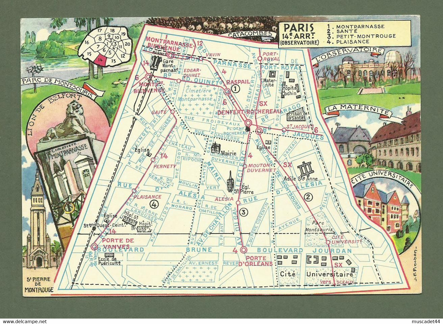 CARTE POSTALE  CARTE PLAN GEOGRAPHIQUE PARIS XIV BLONDEL LA ROUGERY - Arrondissement: 14