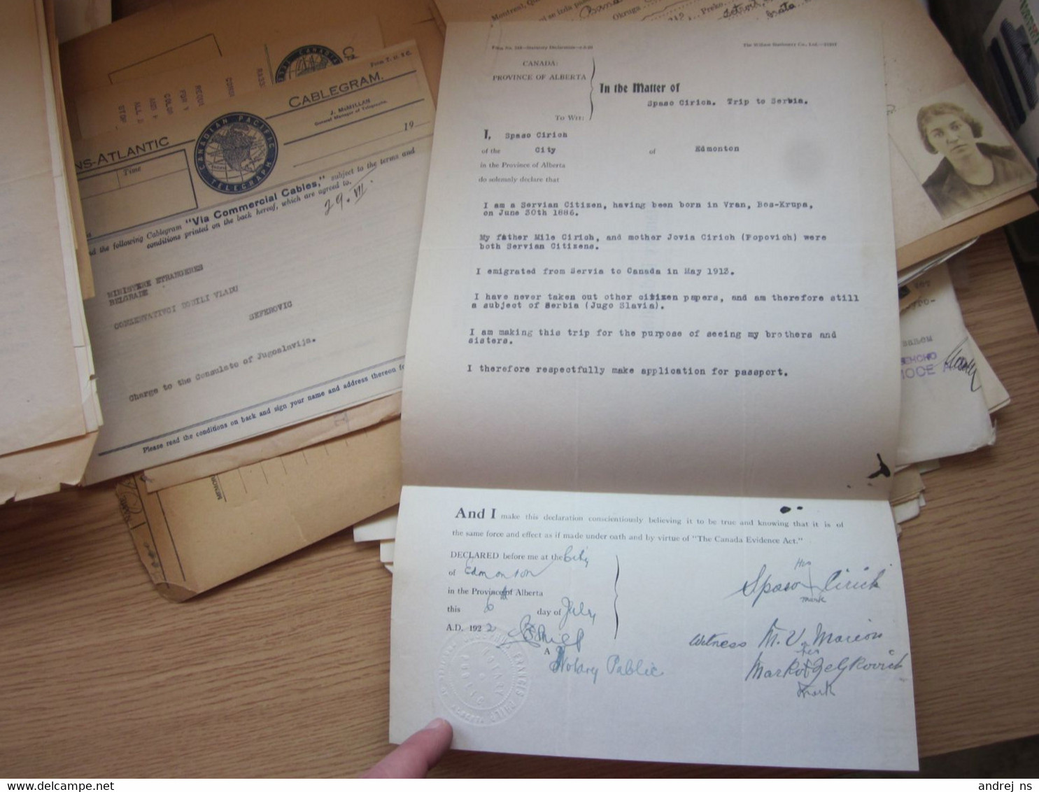 Canada Province Of Alberta  In The Matter Of Spaso Ciric 1922 Signatures Statuory Declaration - Canada