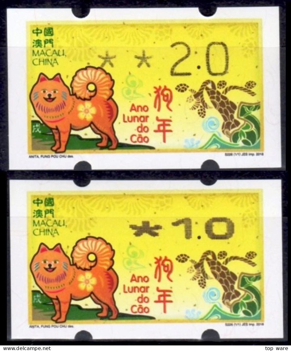 2018 Chine Macao Macau ATM Stamps Année Du Chien / Les Deux Types D'imprimantes Klussendorf Nagler Distributeur - Automaten