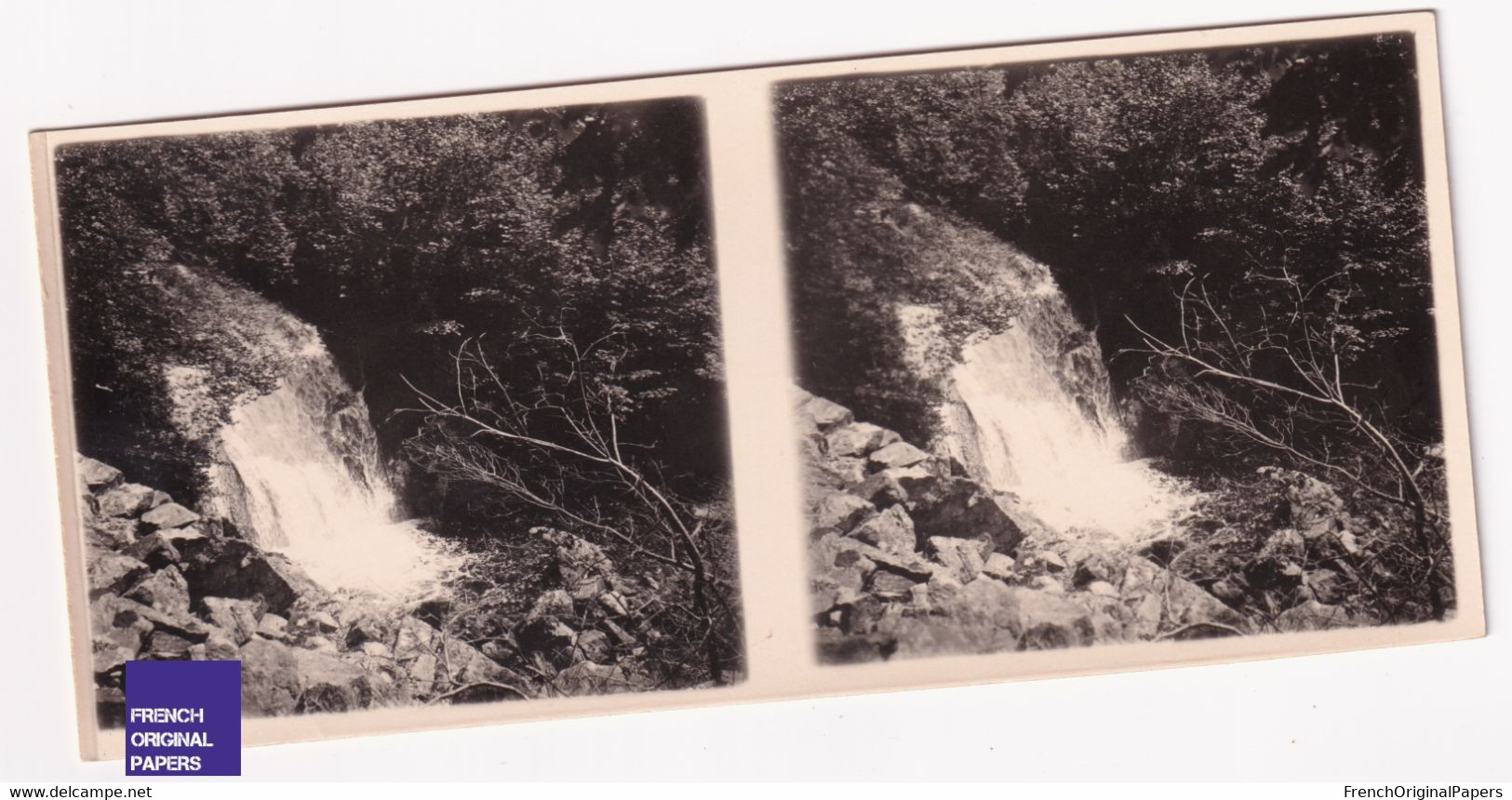 Cascade Sur La Credogne 1940s Photo Stéréoscopique 12,8x5,8cm Puy De Dôme Vers Guillaume Châteldon A70-63 - Stereoscopic