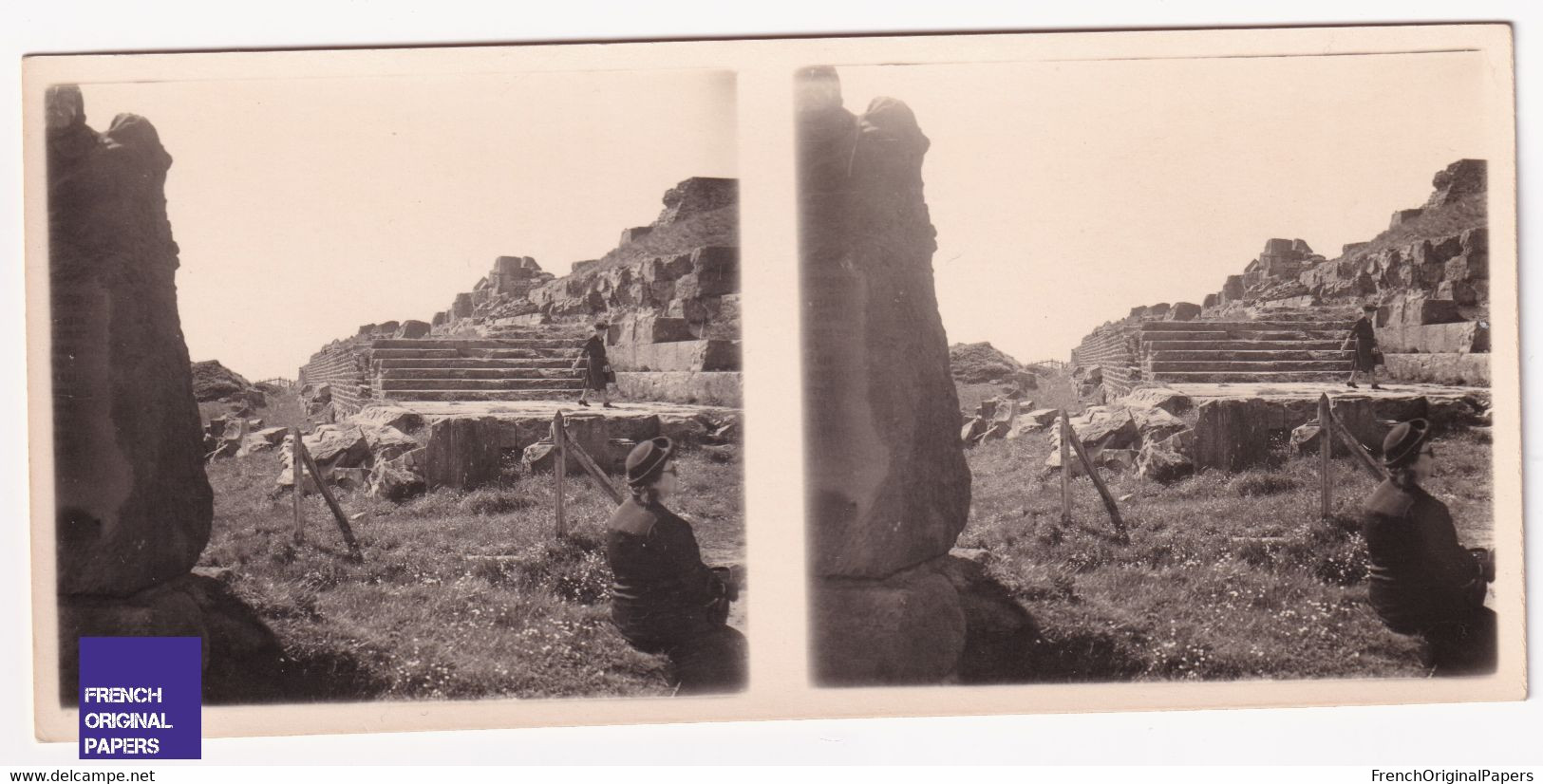 Sommet Puy De Dôme 1940s Photo Stéréoscopique 12,8x5,8cm Ruines Gallo-Romaines Et Temple De Mercure Orcines A70-64 - Stereoscopic