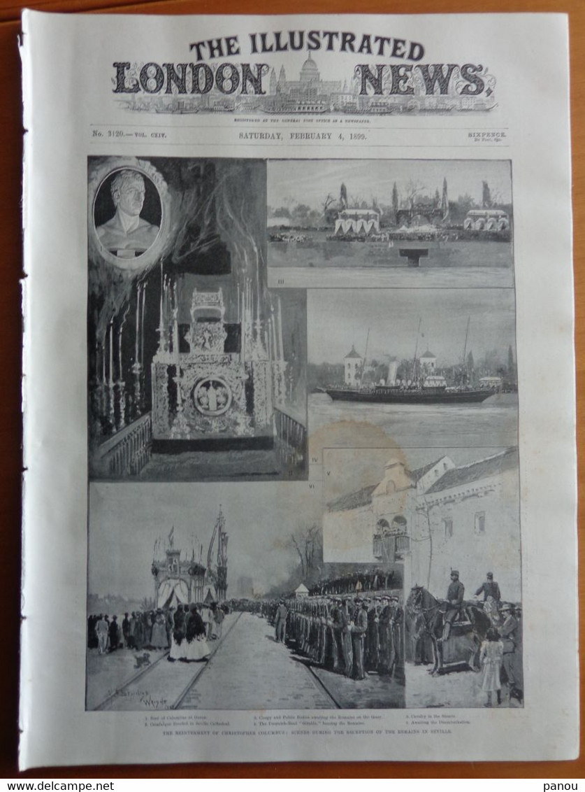 THE ILLUSTRATED LONDON NEWS 3120, FEBRUARY 4, 1899. ZOO. COLUMBUS SEVILLE. INDIAN CONGRESS MADRAS. KLONDIKE, BENNETT - Autres & Non Classés