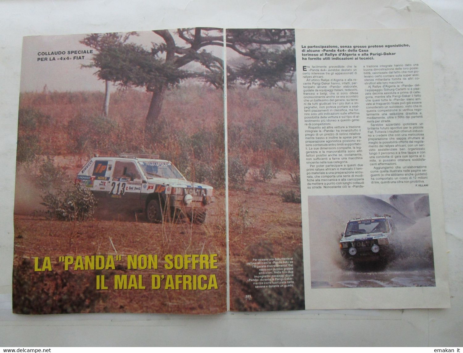 # ARTICOLO / CLIPPING LA PANDA 4X4 NON SOFFRE IL MAL D'AFRICA  / 1984 - Premières éditions