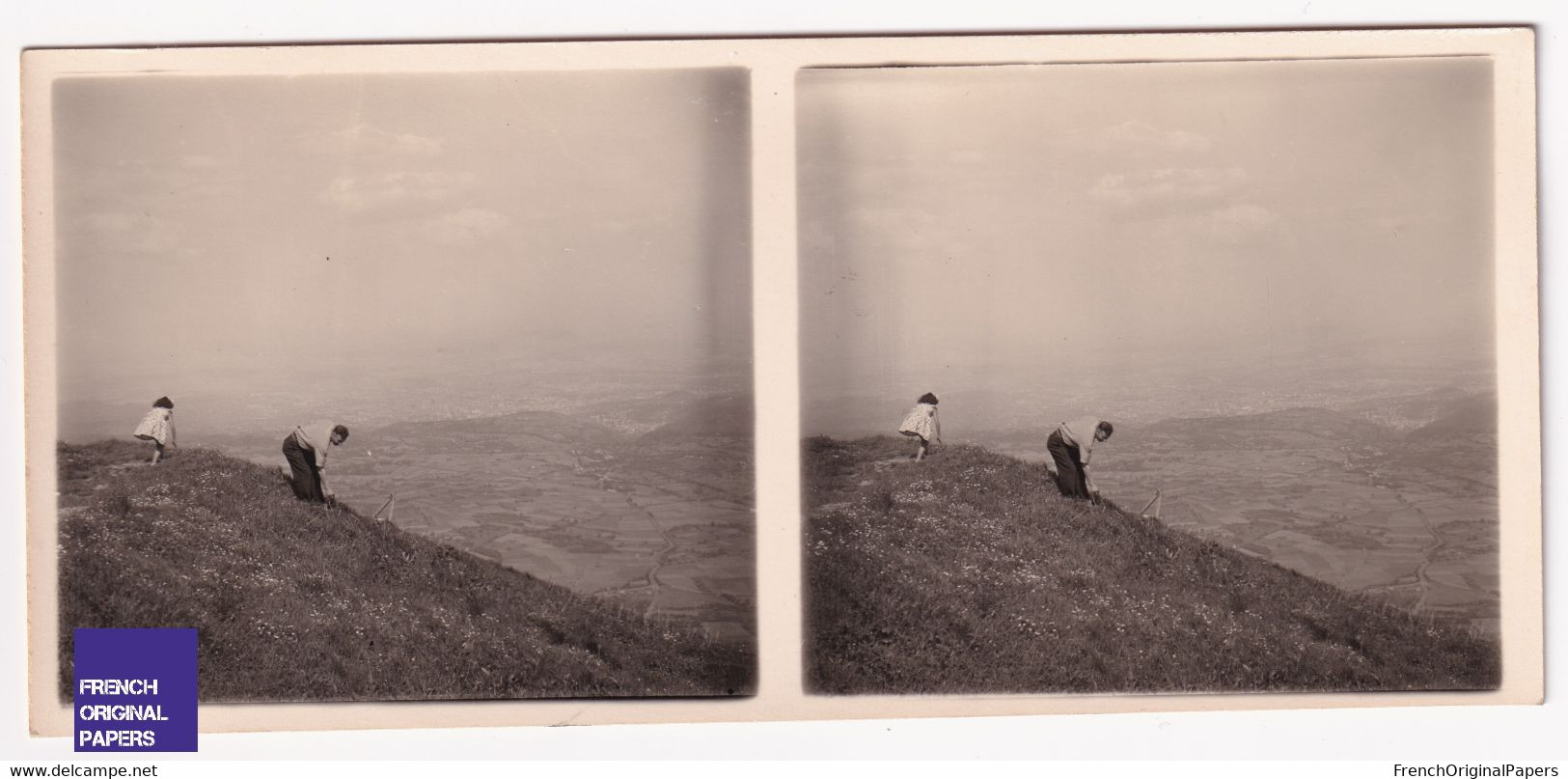 Sommet Du Puy De Dôme 1940s Photo Stéréoscopique 12,8x5,8cm Panorama Sur Clermont-Ferrand Orcines A70-70 - Stereoscopic