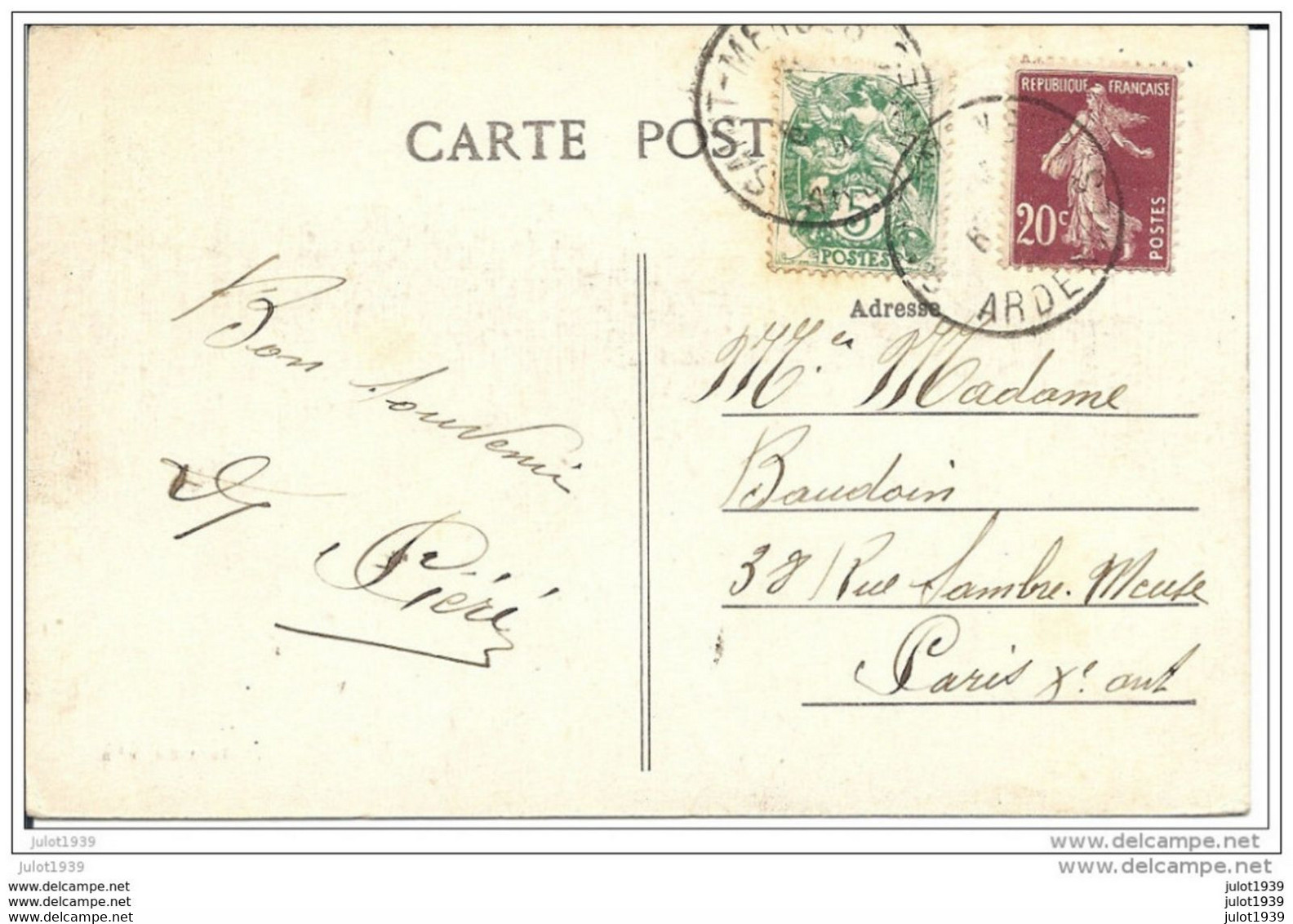 FLEIGNEUX ..-- SEDAN ..--  08 . Vers PARIS ( Mr Mme BAUDOIN ) . Voir Verso . - Sedan