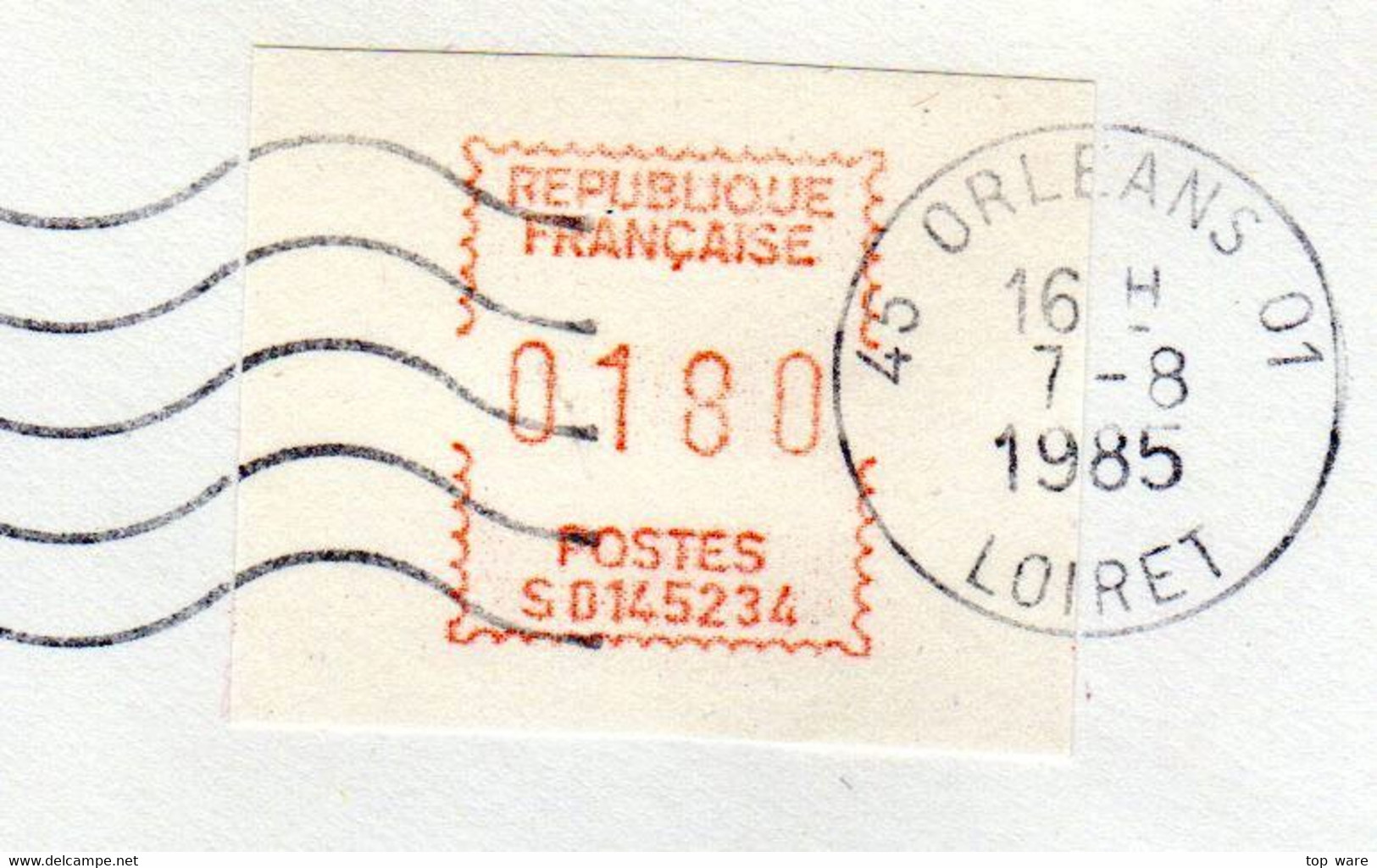 Frankreich France ATM 7.2 X 1,80 F On Letter Orleans 7.8.1985 To Germany / Distributeurs Automatenmarken Etiquetas - 1969 Montgeron – Papier Blanc – Frama/Satas