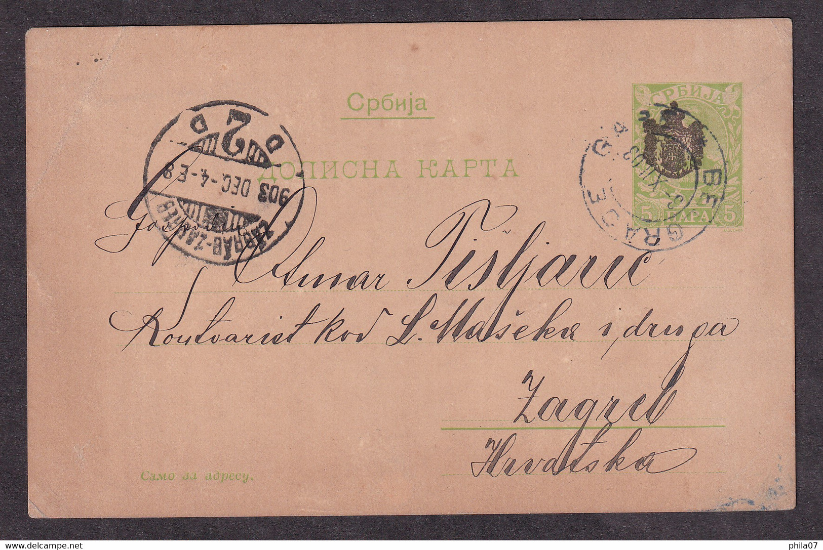 SERBIA - Stationery Sent From Beograd To Zagreb 1903 / 2 Scans - Serbia