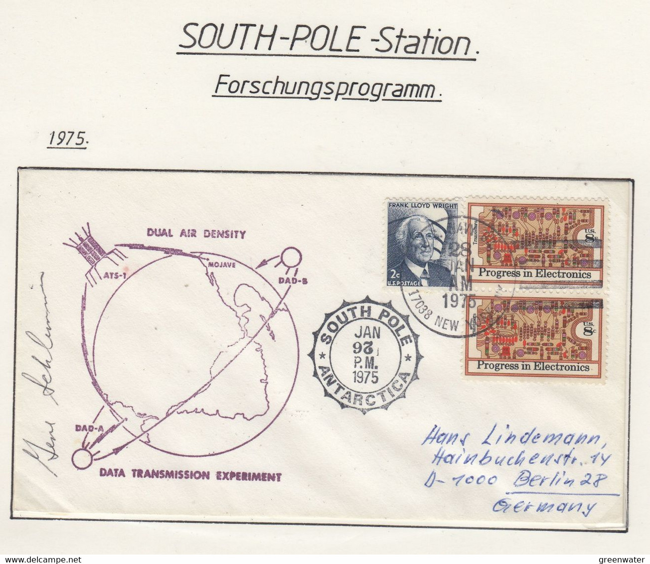 USA South Pole Cover Data Transmission Experiment 1 Signature  Ca South Pole Jan 26 1975 (SPS222) - Onderzoeksstations