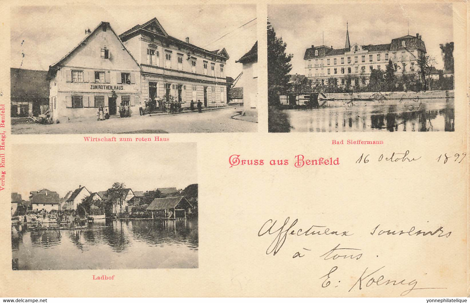 67 - BAS-RHIN - BENFELD - Cpa Précurseur Multivues 1899 - Maison Rouge, Port - Superbe (10047) - Benfeld