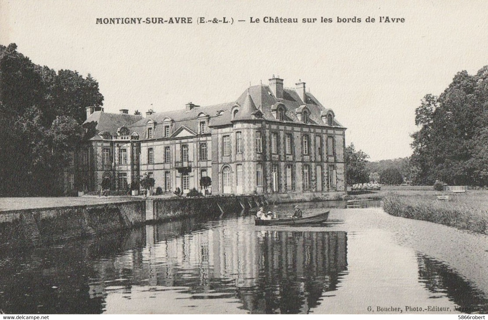 CARTE POSTALE ORIGINALE ANCIENNE : MONTIGNY SUR AVRE LE CHATEAU SUR LES BORDS DE L'AVRE ANIMEE EURE ET LOIR (28) - Montigny-sur-Avre