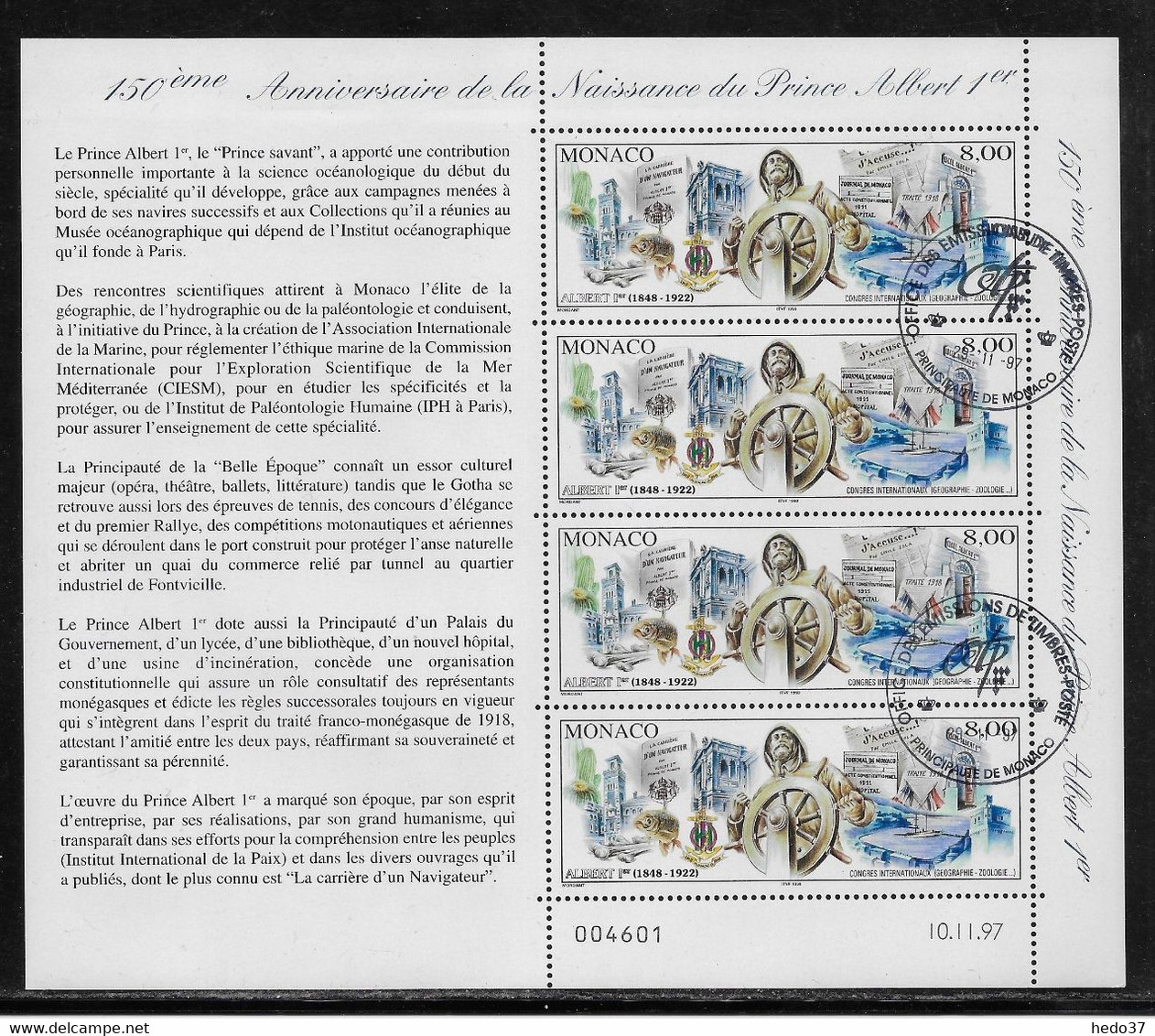 Monaco N°2145 - Feuillet - Oblitéré - TB - Used Stamps
