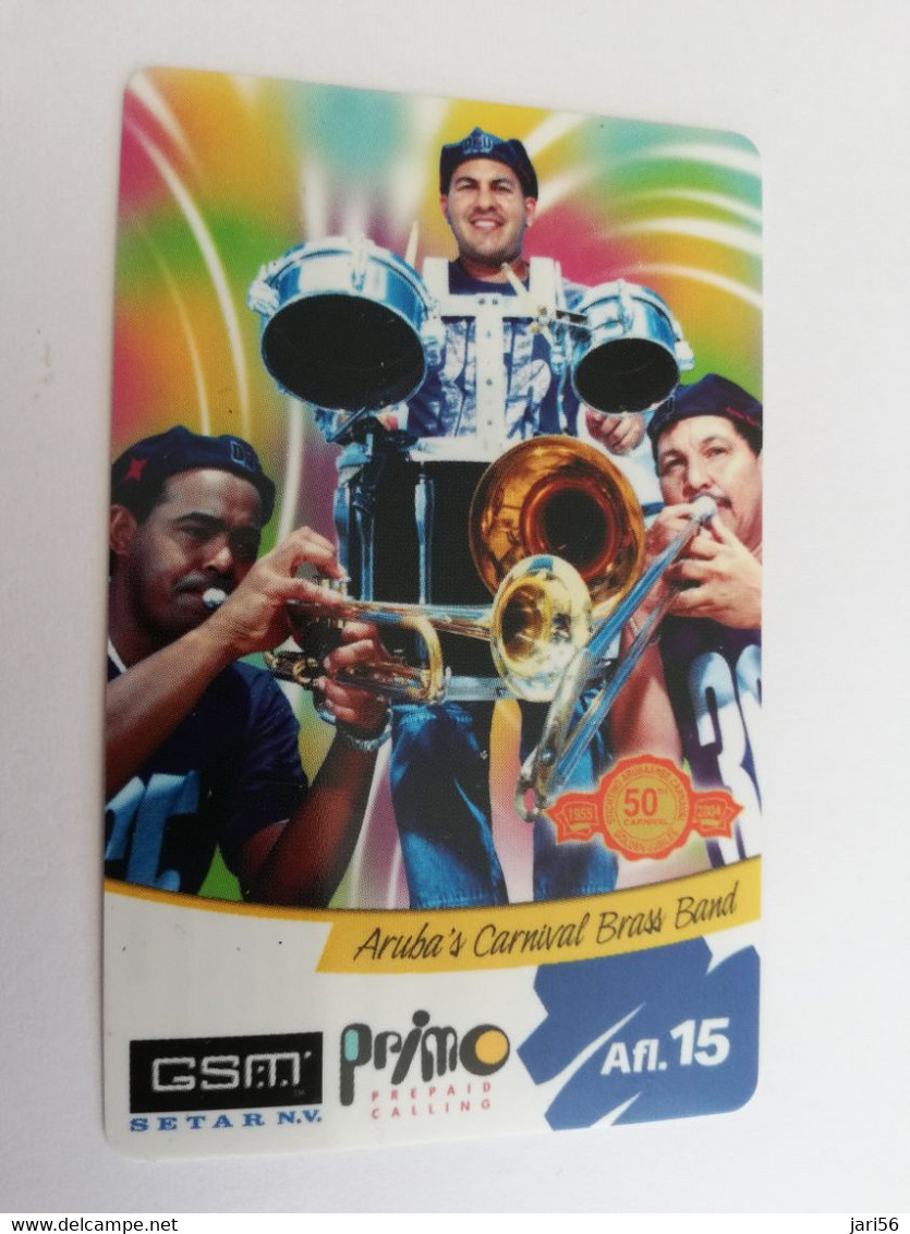 ARUBA PREPAID CARD  GSM PRIMO  SETAR CARNIVAL BRAS BAND   AFL 15,--    Fine Used Card  **9168** - Aruba