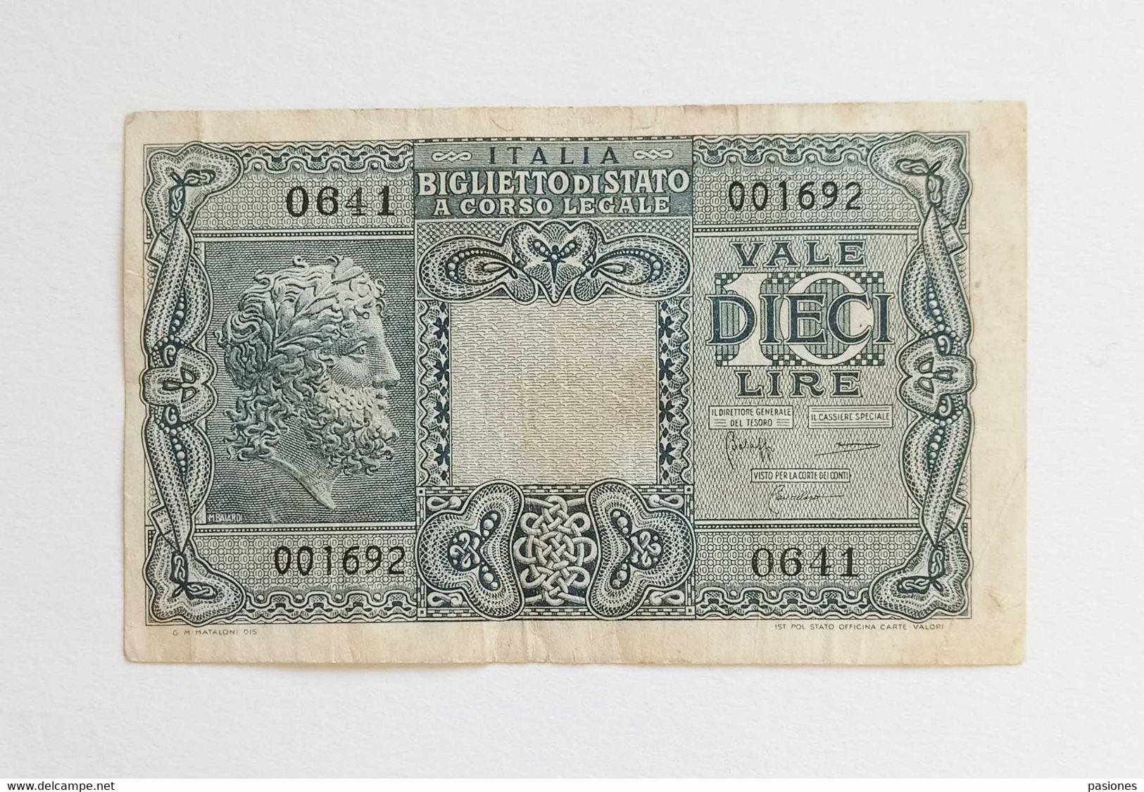 Luogotenenza Biglietto Di Stato Da L.10 23/11/1944, Circolato - Italia – 10 Lire