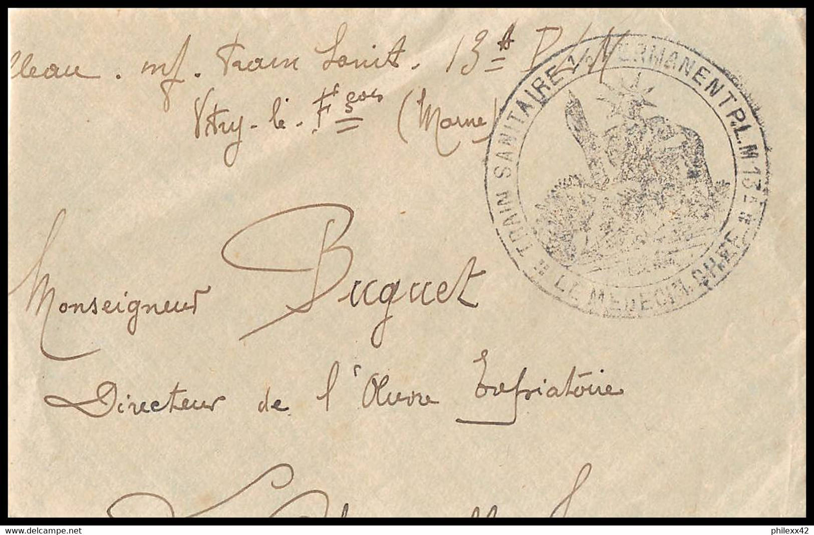 52200 Marne Vitry Le Francois Train Sanitaire Plm 13 Sante Guerre 1914/1918 War Devant De Lettre Front Cover - Guerra De 1914-18