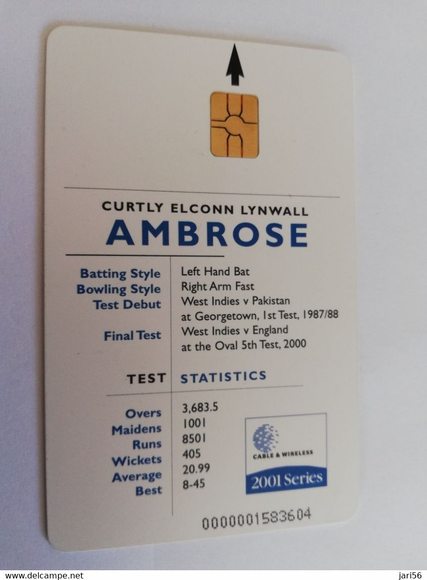 ANTIGUA  $40,- CHIPCARD  CURTLEY AMBROSE  LIMITED EDITION 2001/  QRICKET    Fine Used Card  ** 9179 ** - Antigua En Barbuda