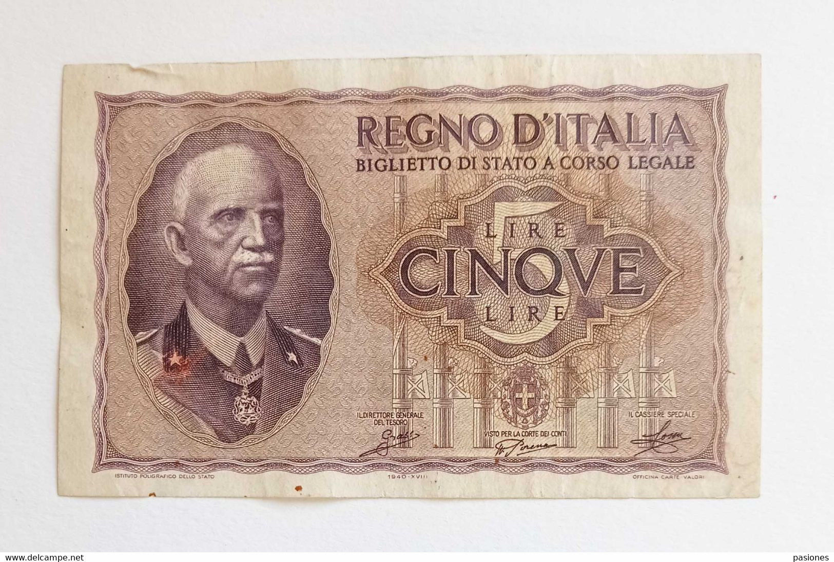 Regno D'Italia Biglietto Di Stato Da L.5 Imperiale 1940 XVIII, Circolato - Italia – 5 Lire