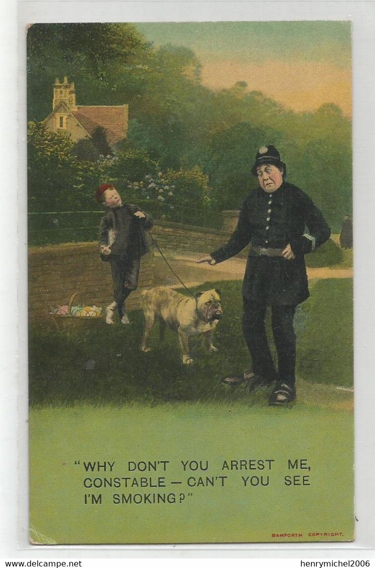 Humour Anglais Chien Buldog Policeman Enfant Cigarette Smoking ,ed England Bamforth Co Ltd - Humour