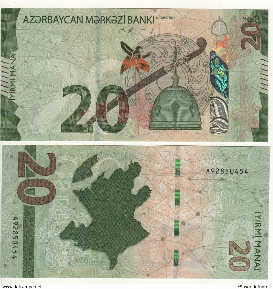 AZERBAIJAN   20  Manat  New Date 2021  "JUST ISSUED - Added NEW FEATURES"    PW41   UNC - Aserbaidschan