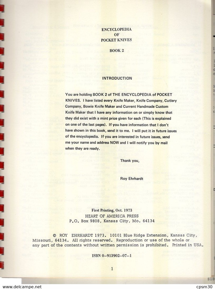 Catalogue Encyclopedia Of Old Pocket Knivers, Price Guide To 500 Knivers And 1790 (96 + 32 Pages + Annexe 16p) Couteaux - Knutselen/Doe-het-zelf