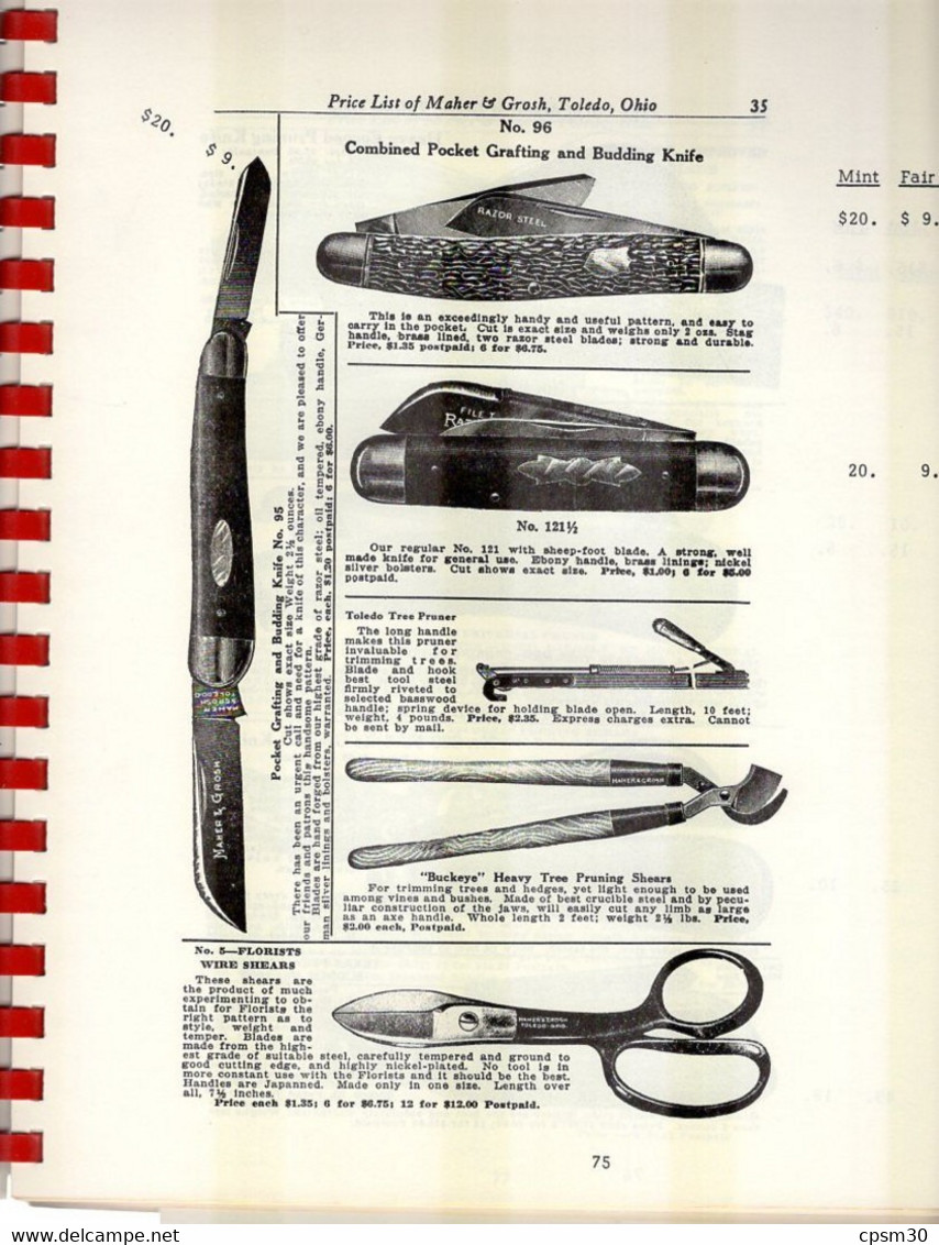 Catalogue Encyclopedia Of Old Pocket Knivers, Price Guide To 500 Knivers And 1790 (96 + 32 Pages + Annexe 16p) Couteaux - Bricolaje