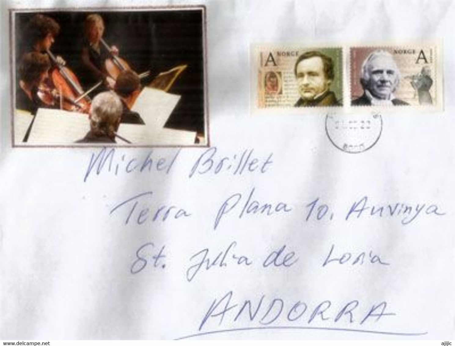 Ole Bull, Norwegian Violinist & Composer, New Recent Stamps On Letter To Andorra (Principality) - Briefe U. Dokumente