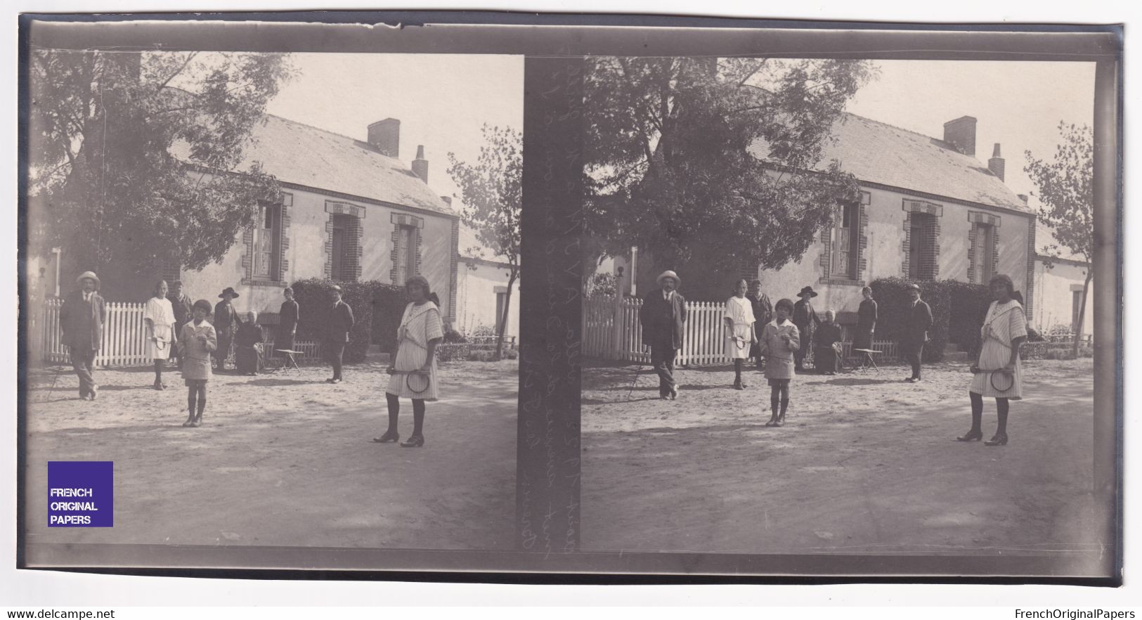 Saint-Sabin Les Pins 1922 Photo Stéréoscopique 17,8x8,2cm Villa AVJM Avenue De La Dune D'Amour Jeu Tennis Enfants C6-25 - Stereo-Photographie