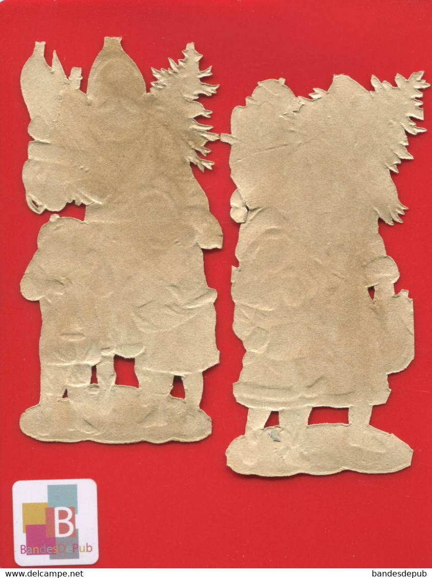 Chromo Decoupis  Deux PERE NOEL Brillant Gaufrés Enfants Jouets Sapin 10,5 Cm Très Bon état 1900 - Motiv 'Weihnachten'