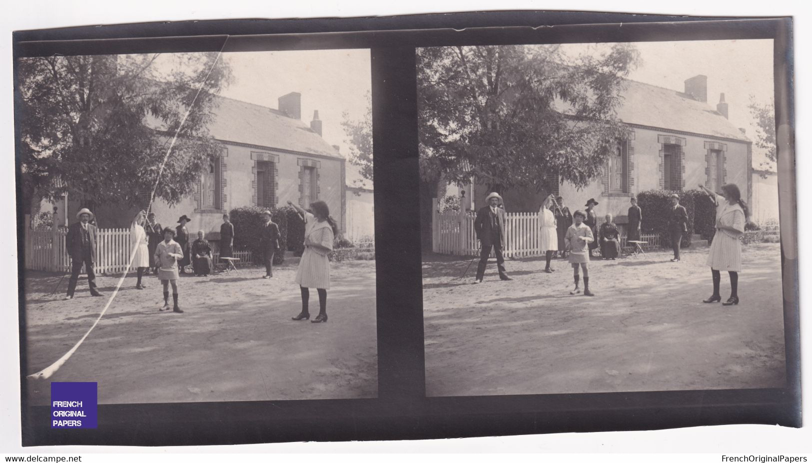 Saint-Sabin Les Pins 1922 Photo Stéréoscopique 17,8x8,2cm Villa AVJM Avenue De La Dune D'Amour Jeu Tennis Enfants C6-25 - Stereo-Photographie