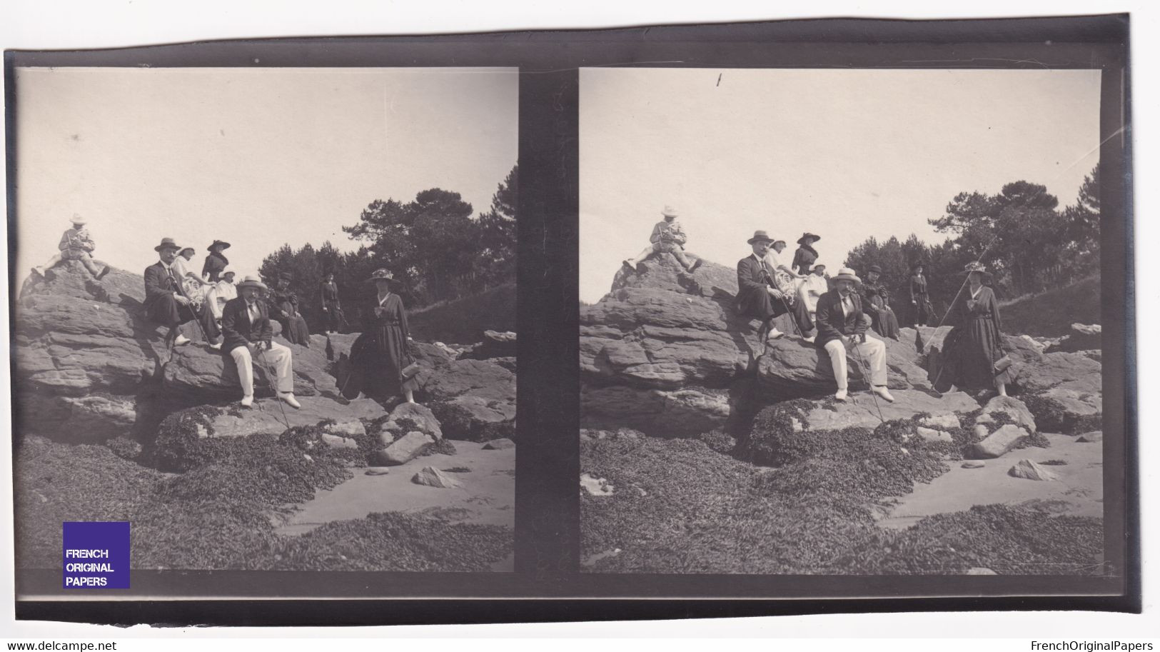 Saint-Sabin Les Pins 1922 Photo Stéréoscopique 17,8x8,2cm Plage Rochers Du Pointeau Loire Atlantique C6-26 - Stereoscopic