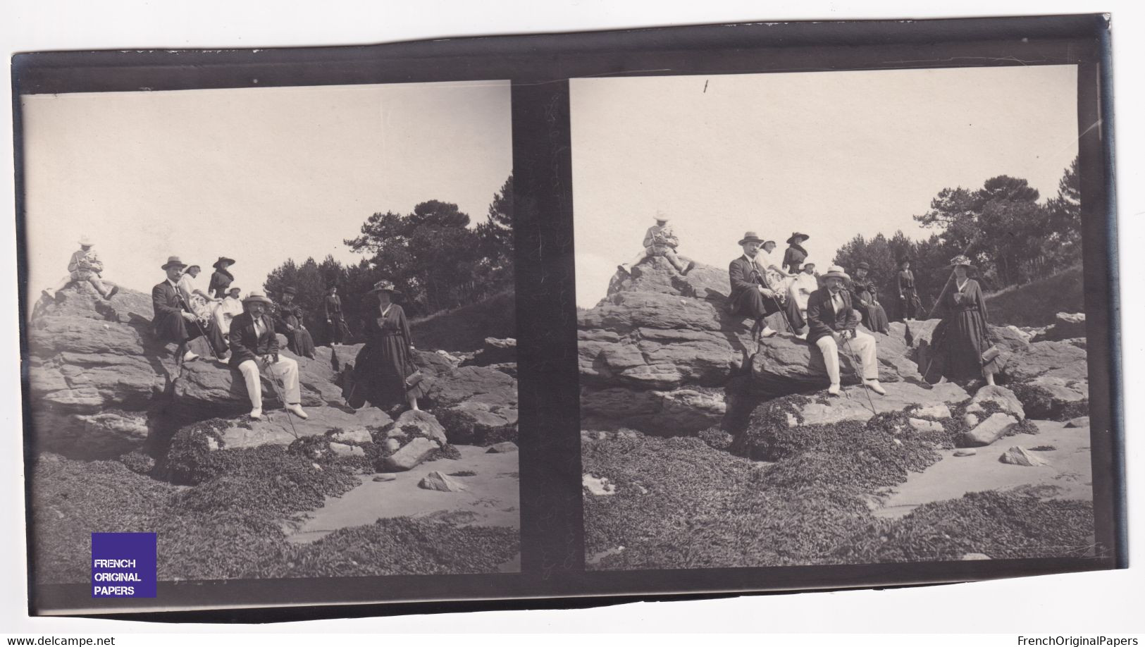 Saint-Sabin Les Pins 1922 Photo Stéréoscopique 17,8x8,2cm Plage Rochers Du Pointeau Loire Atlantique C6-26 - Photos Stéréoscopiques