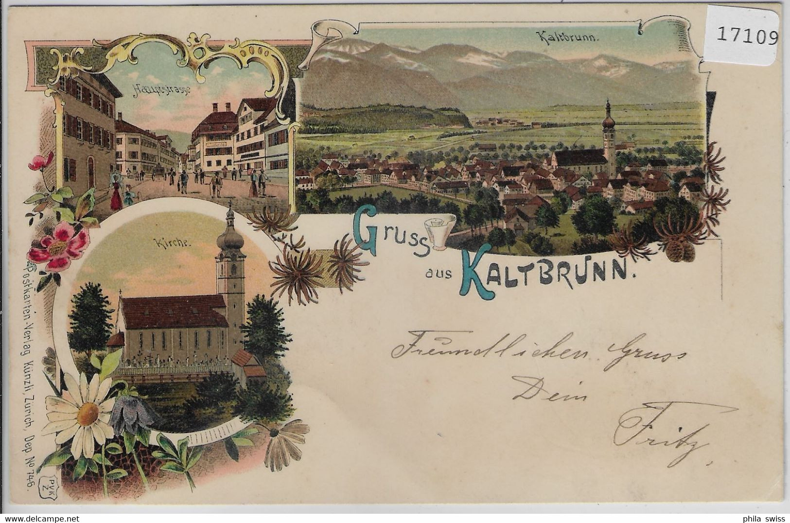 Gruss Aus Kaltbrunn - Litho 1900 Hauptstrasse, Kirche, Totalansicht - Kaltbrunn