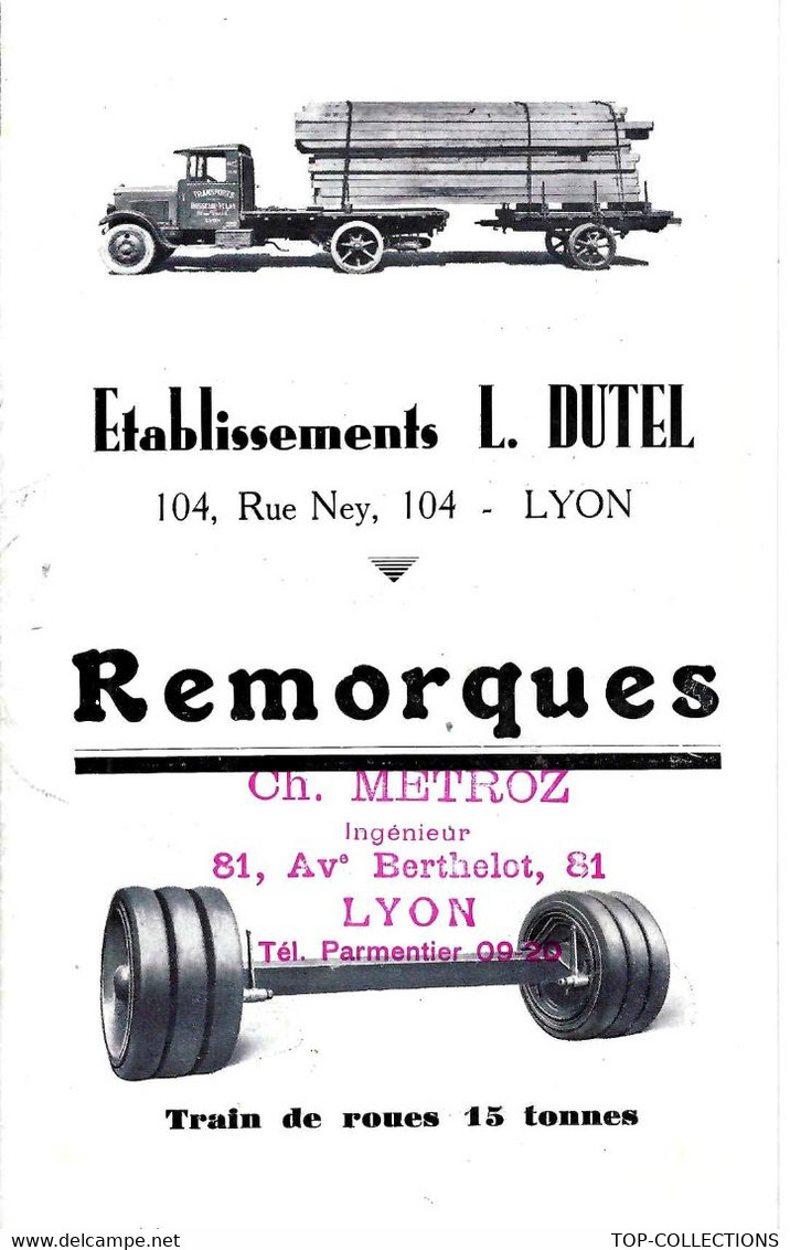 CIRCA 1910 1920SUPERBE PLAQUETTE N.ET B. ETS LUNEL REMORQUES POIDS LOURDS  à LYON B.E. SUR 8 PAGES Cachet Metroz ING. - Machines