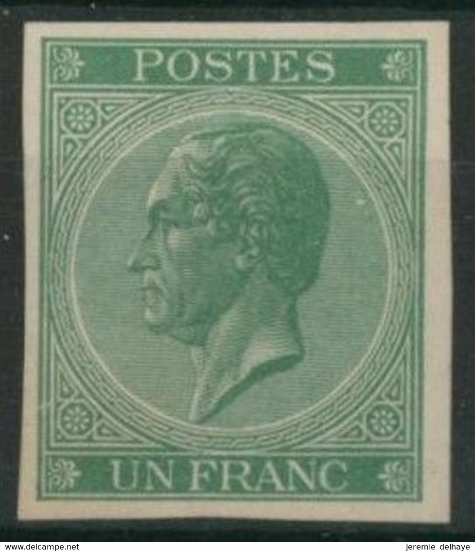 Essai - épreuve Des Planches (émission 1865, Londres) Sur Papier Blanc Lisse : 1F Vert - Probe- Und Nachdrucke