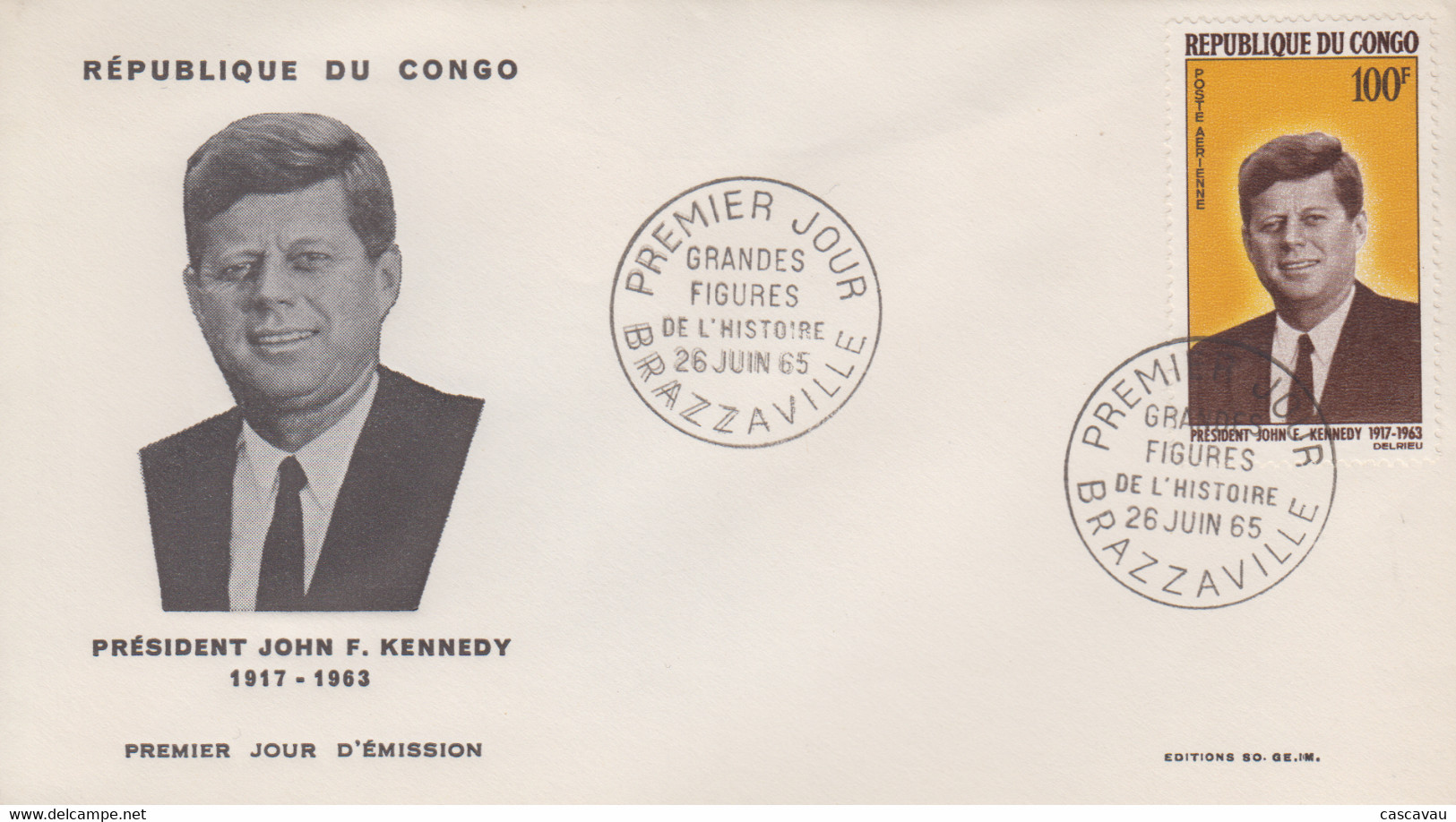 Enveloppe  FDC  1er  Jour    CONGO    Président   John  KENNEDY   1965 - Kennedy (John F.)