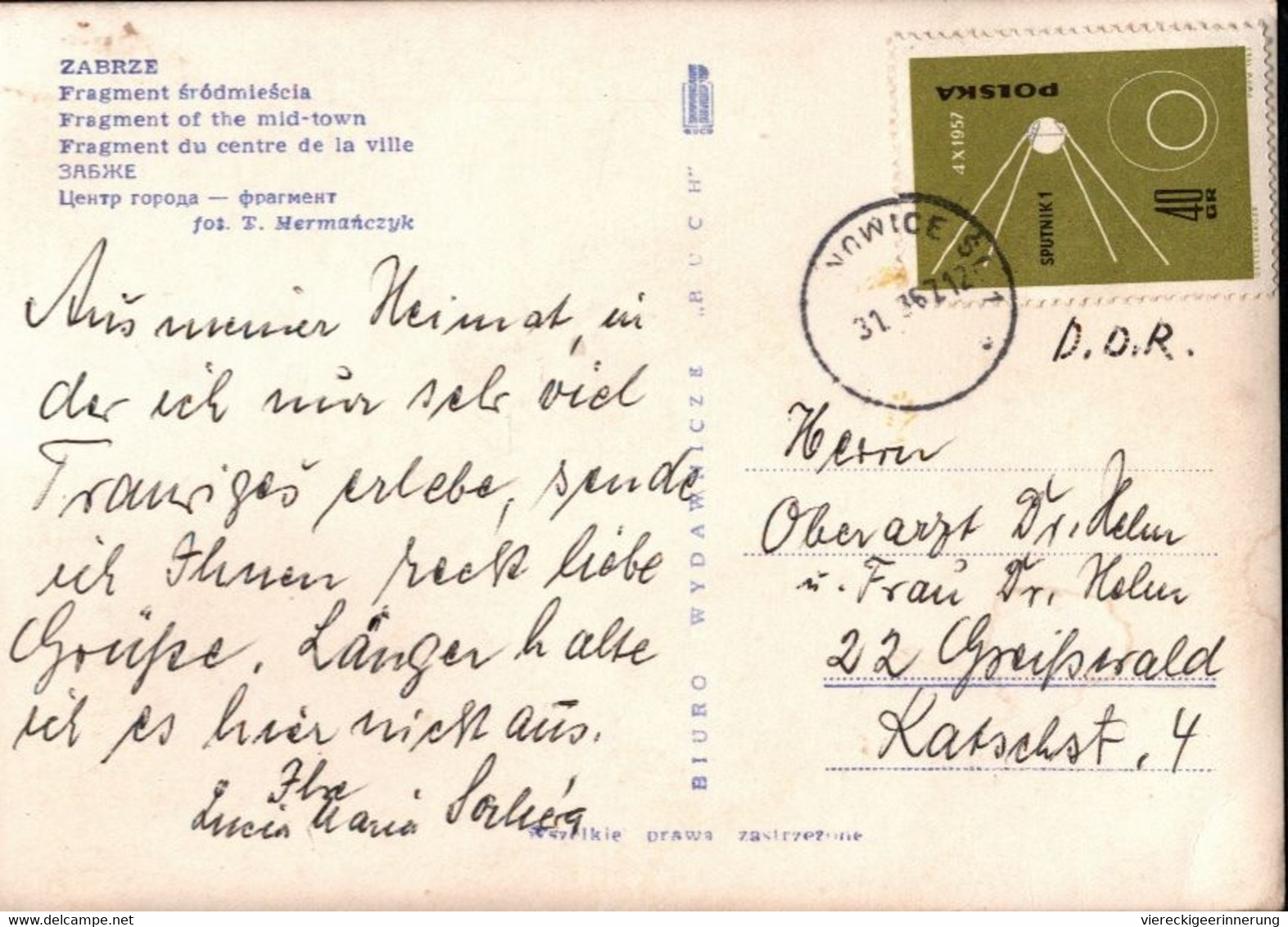 ! 1967 Ansichtskarte Zabrze , Polen, Briefmarke Sputnik - Schlesien