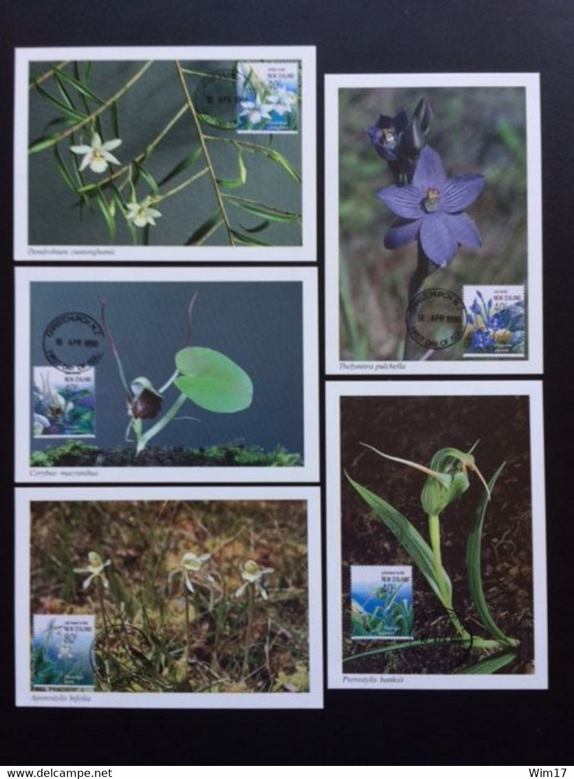 NEW ZEALAND 1990 FLOWERS SET OF 5 MAXIMUM CARDS NIEUW ZEELAND BLOEMEN - Brieven En Documenten