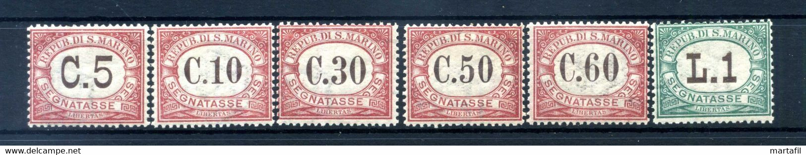 1924 SAN MARINO Segnatasse TASSE N.10/15 * (1 Lira Verde MNH **) - 246€ Di Cat. Sassone - Segnatasse