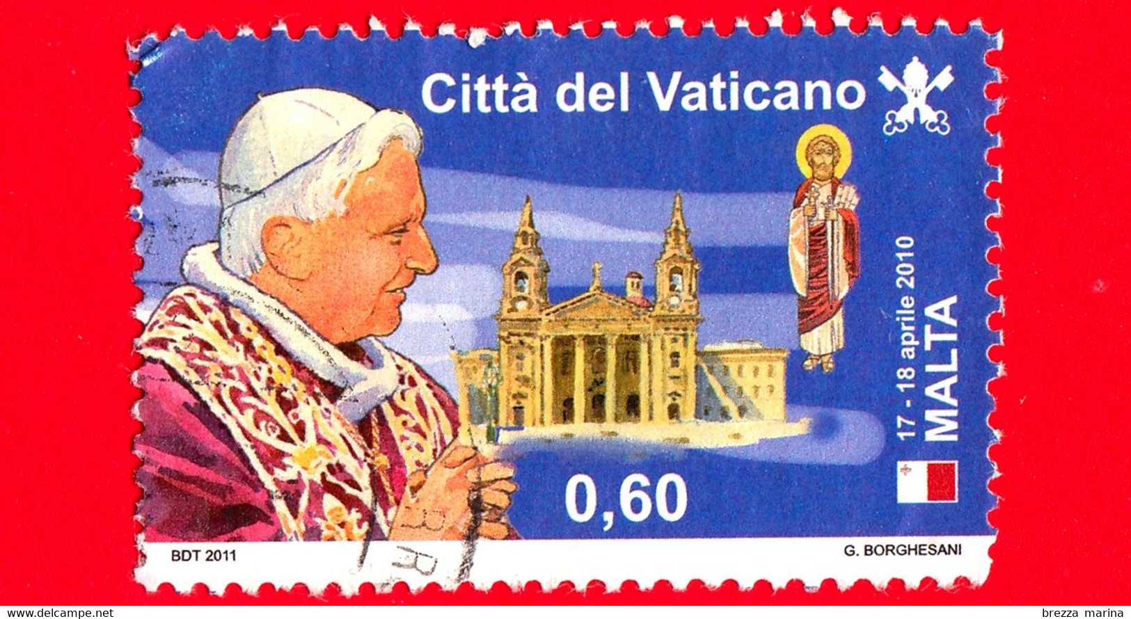 VATICANO - Usato - 2011 - Viaggi Del Papa Benedetto Nel 2010 - Malta - 0,60 - Oblitérés