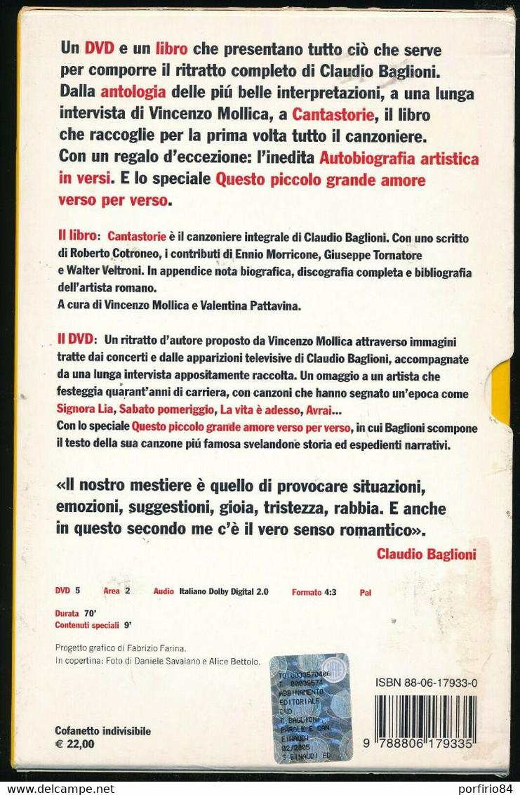 CLAUDIO BAGLIONI - PAROLE E CANZONI - 2005 EINAUDI - LIBRO + DVD - Cinema E Musica