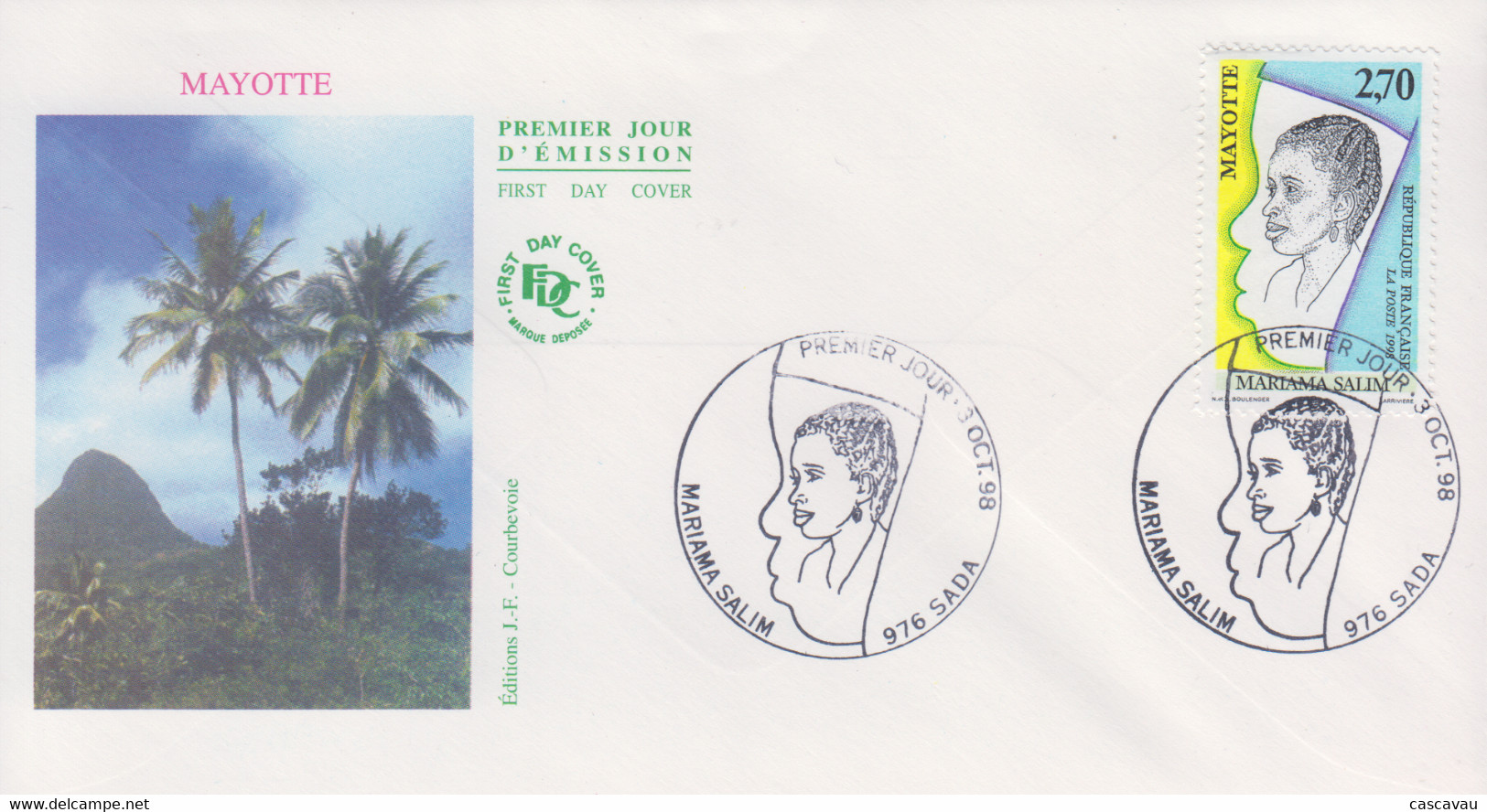 Enveloppe   FDC   1er Jour    MAYOTTE     Mariama   SALIM      SADA   1998 - Autres & Non Classés