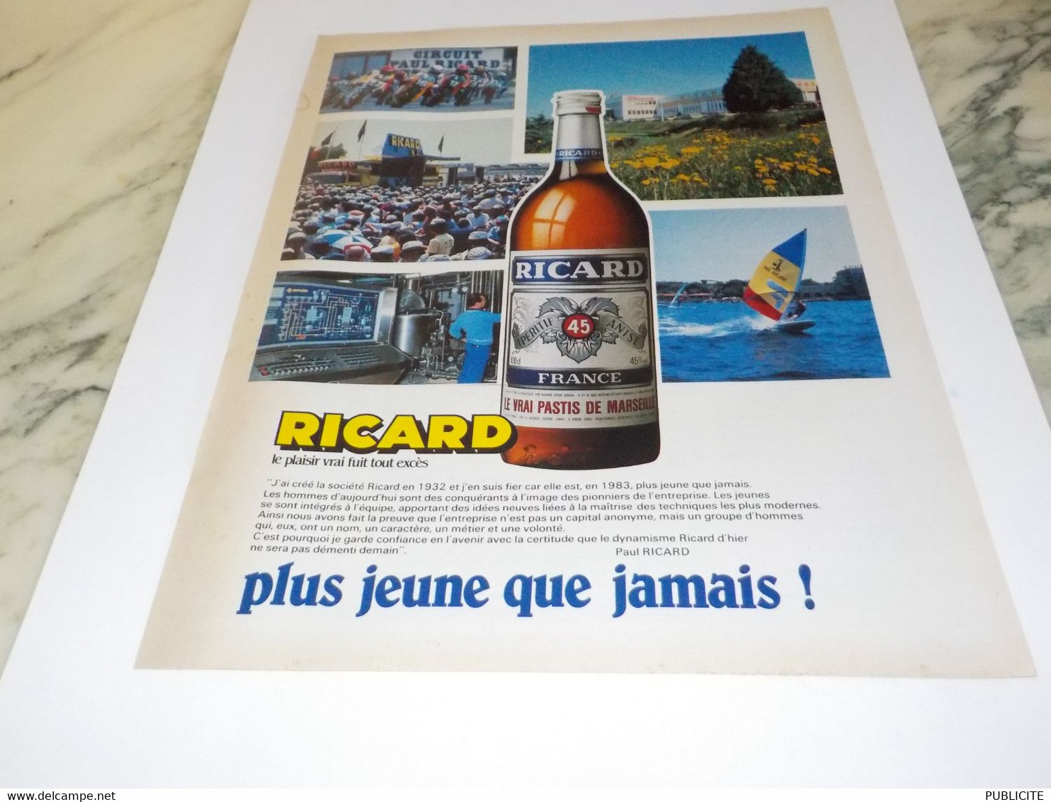 ANCIENNE PUBLICITE PLUS JEUNE QUE JAMAIS  RICARD 1983 - Alcools