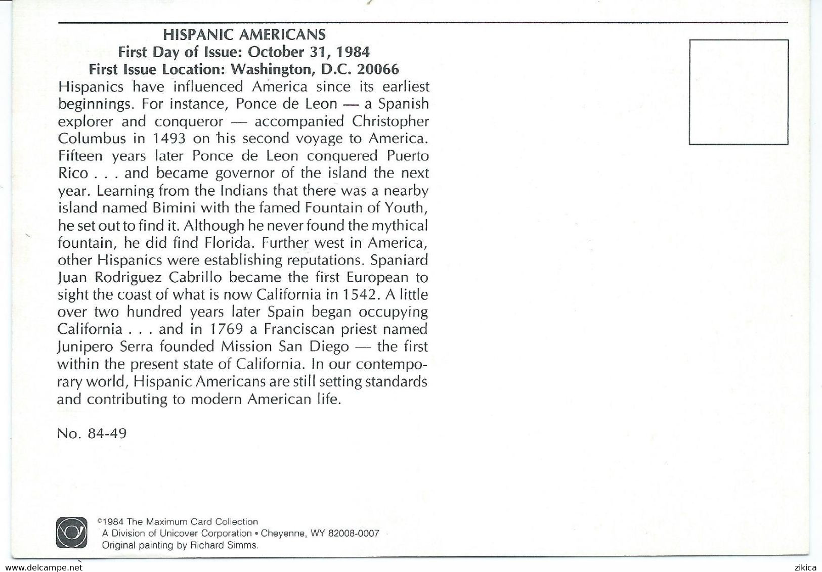 United States - Maximum Card - 1984 Hispanic Americans - Cartas Máxima