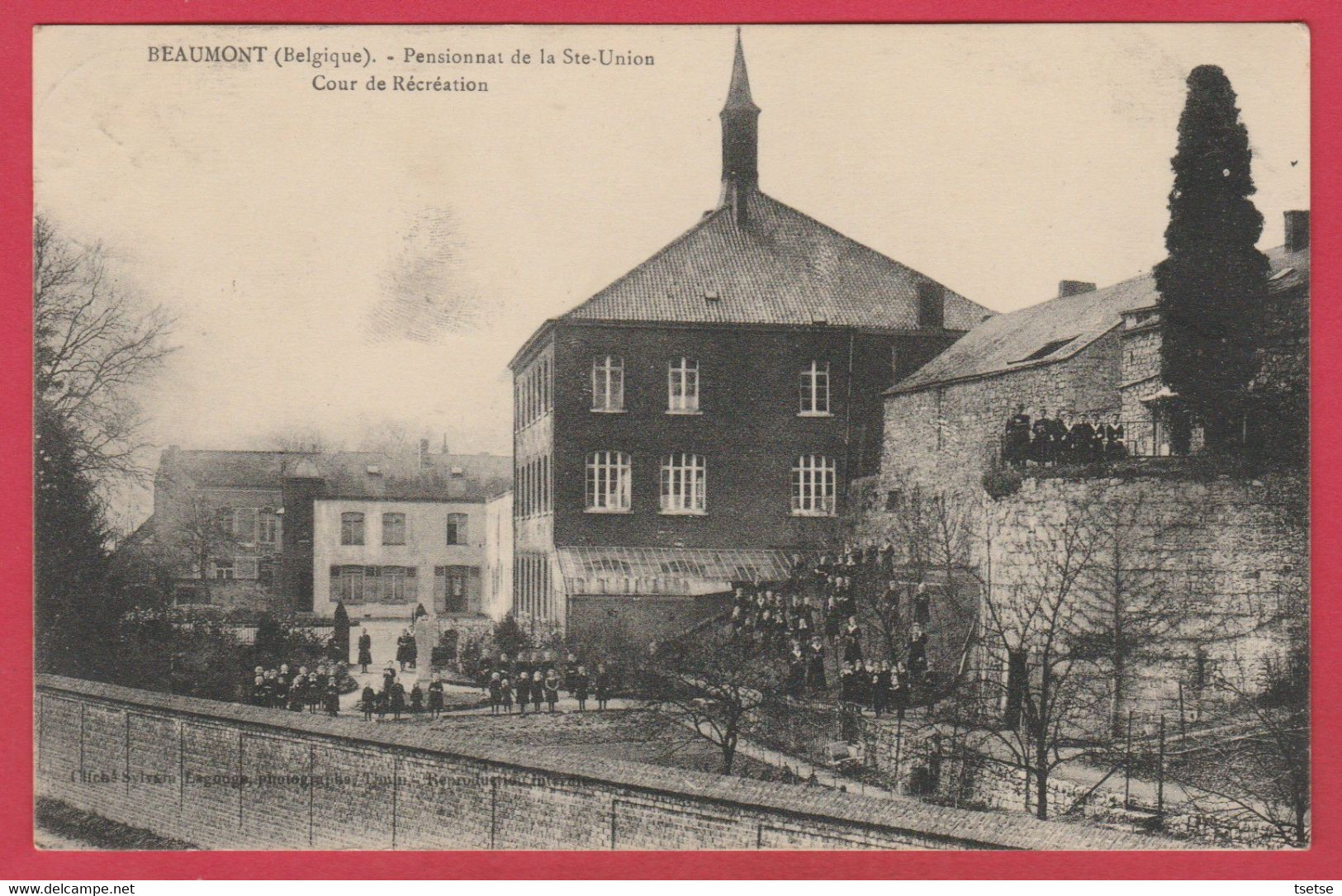 Beaumont - Pensionnat De La Ste-Union - Cour De Récréation ... Rempart -1919 ( Voir Verso ) - Beaumont