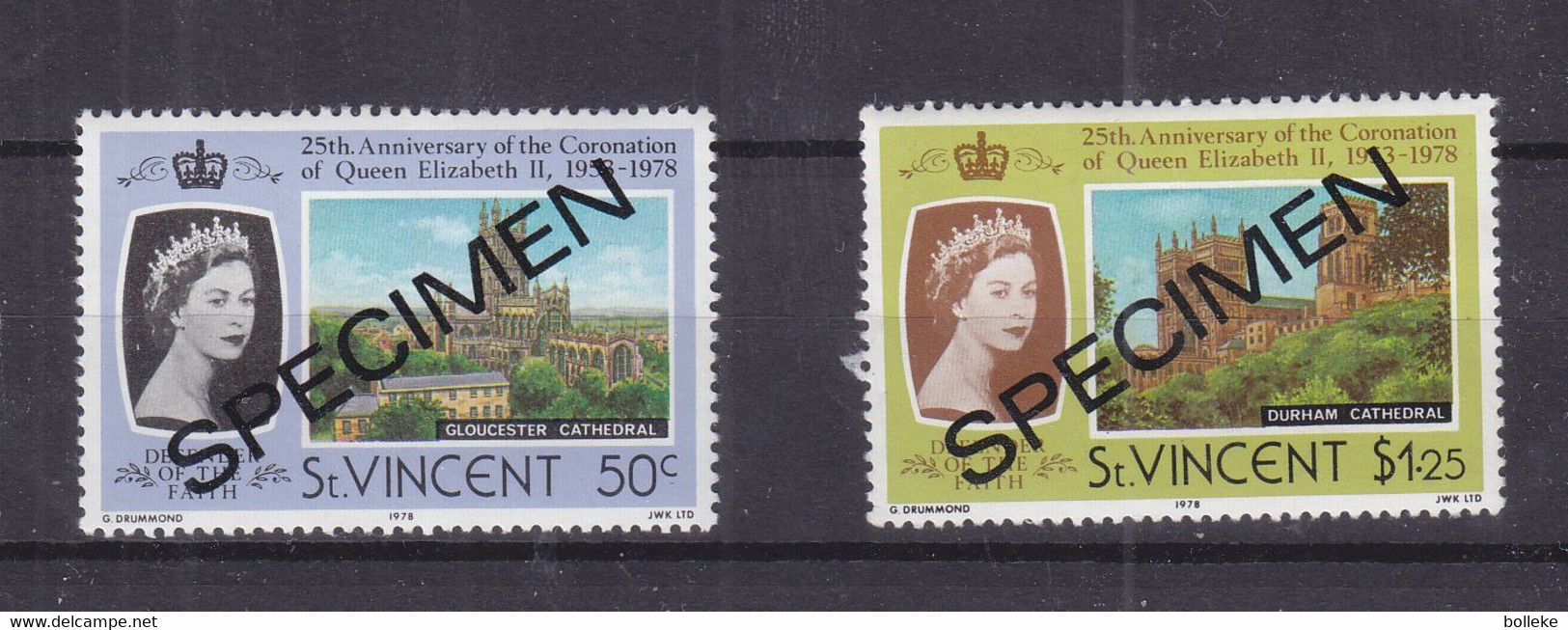 Reine Elisabeth II - Saint Vincent - 2 Timbres Spécimen De 1978 - Cathédrales - - St.Vincent (1979-...)