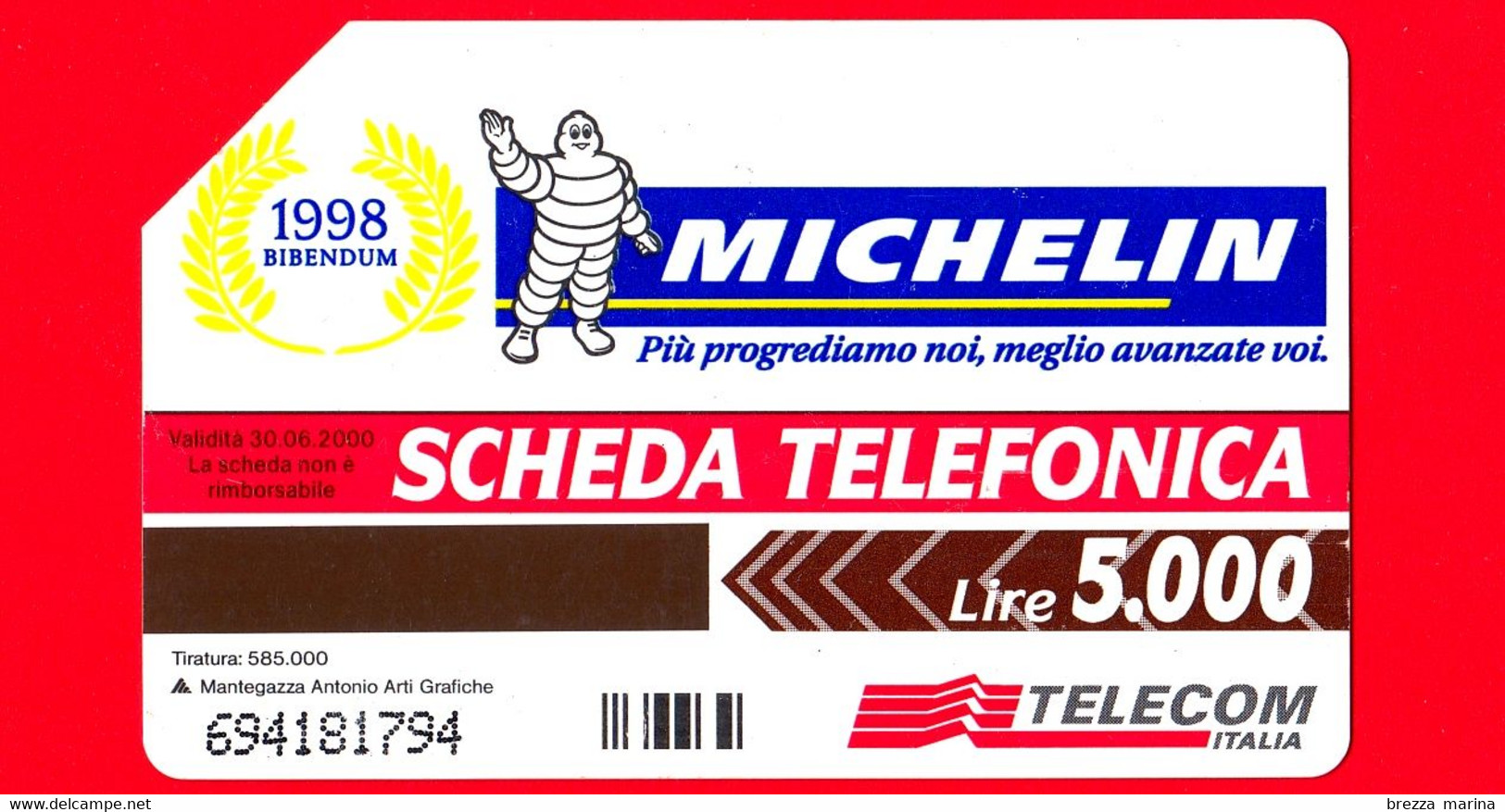 ITALIA - Scheda Telefonica - Telecom - Michelin - Bibendum 1927  - Golden 811 - C&C 2862 - 5.000 - 30.06.00 - Man - Öff. Diverse TK