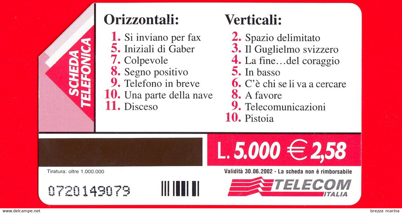 ITALIA - Scheda Telefonica - La Scheda Enigmistica - Parole Crociate - Golden 1179 - C&C F3252 - 5.000 - 2.58 - Öff. Diverse TK