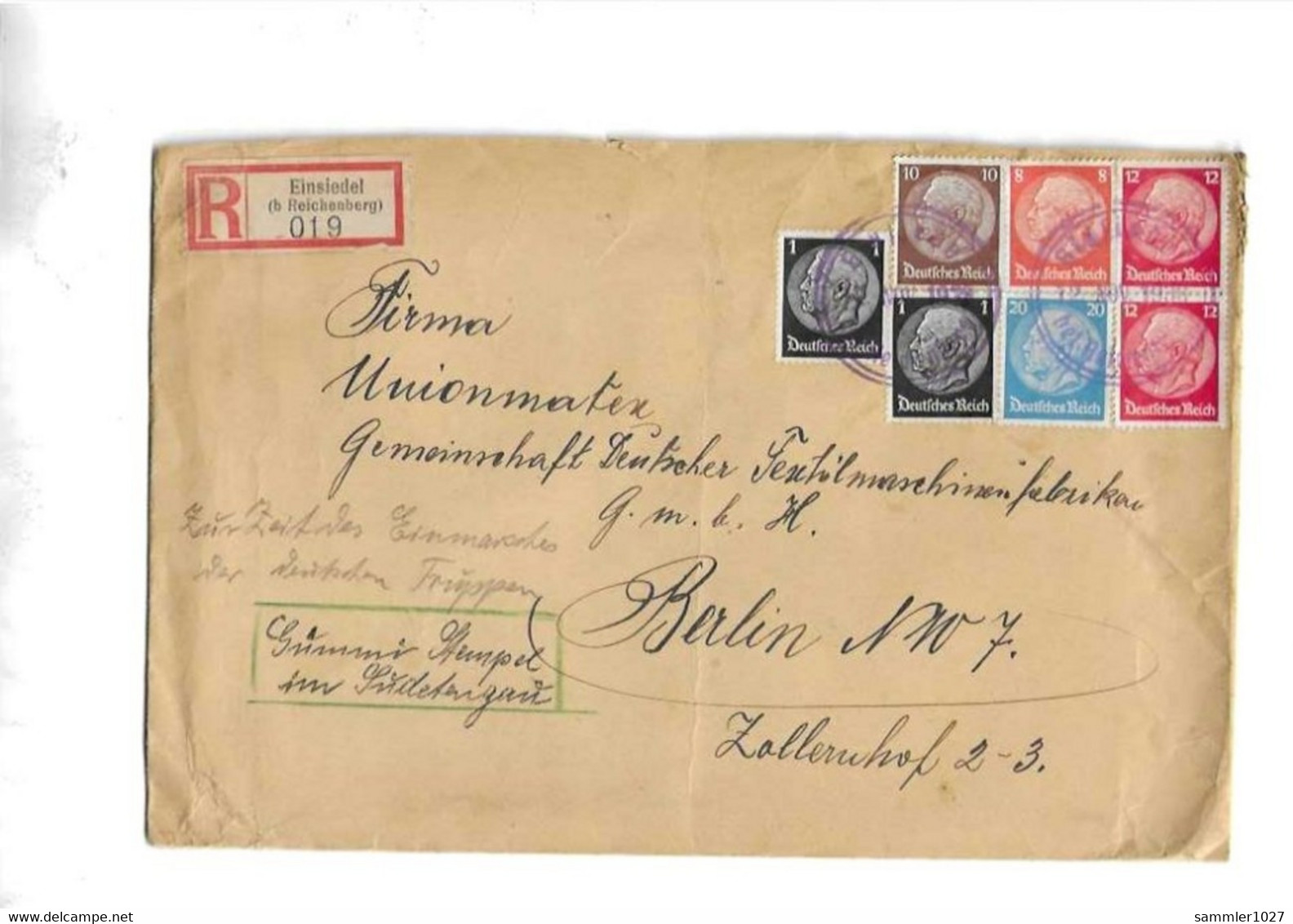 Brief Aus Einsiedel Bei Reichenberg Sudetenland 1938 - Briefe U. Dokumente