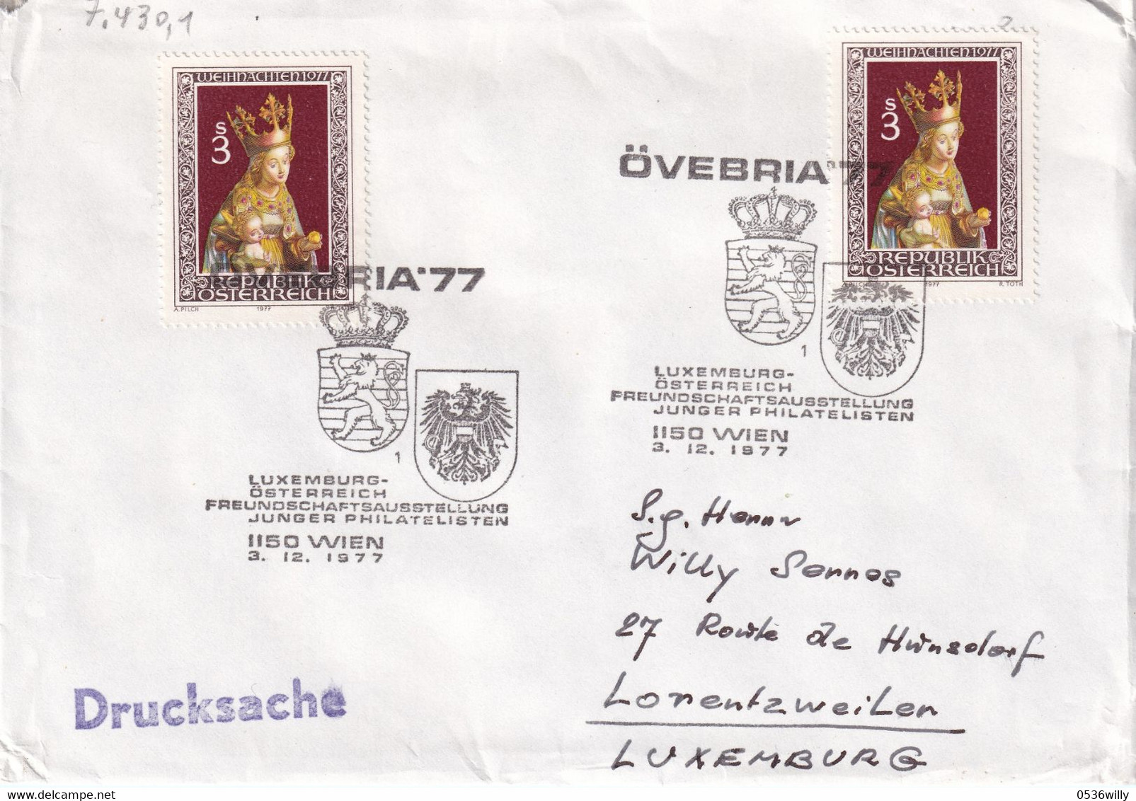 Wien 1977. Luxemburg-Österreich Freundschaftstreffen Junger Philatelisten (7.430.1) - Cartas & Documentos