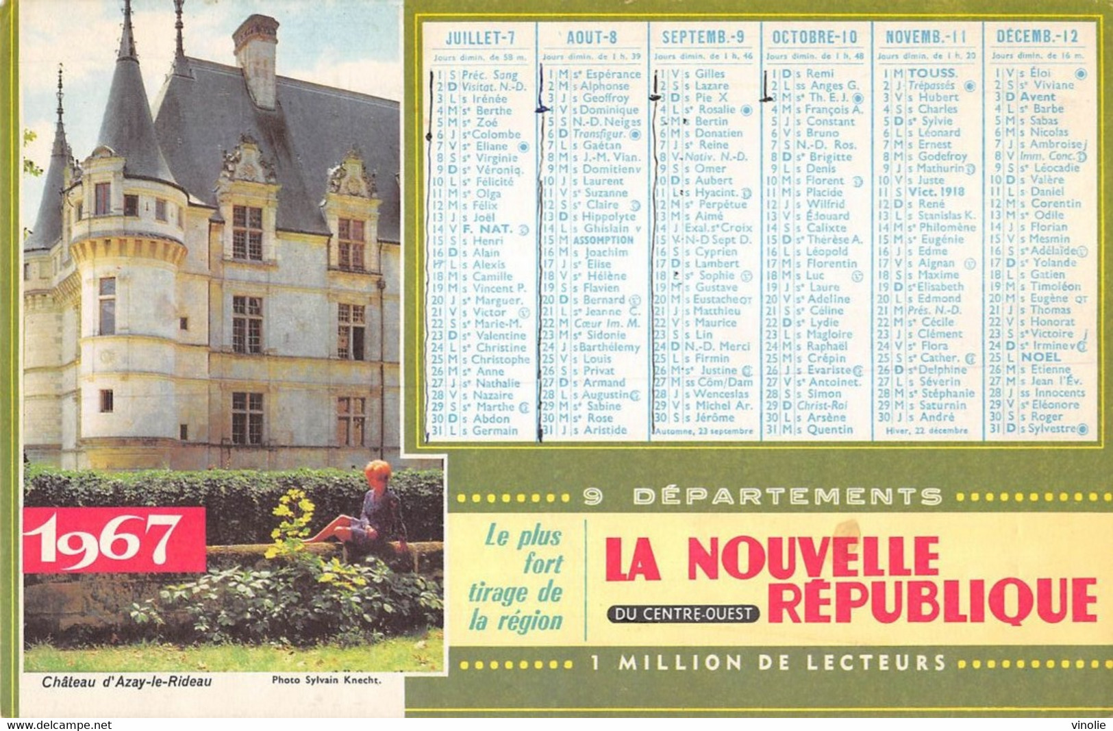 P-T-DH-GF.22-179 : CALENDRIER DE LA NOUVELLE REPUBLIQUE DU CENTRE-OUEST. ANNEE 1967. AZAY LE RIDEAU ET BOURGES - Grand Format : 1961-70