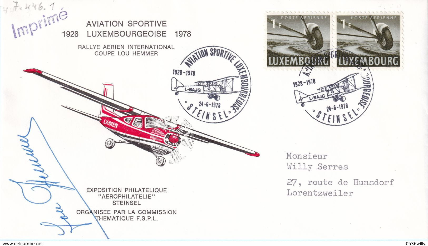 Luxembourg 1978 - Steinsel Aviation Sportive (7.446.1) - Brieven En Documenten